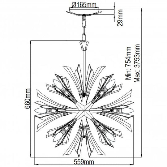 Vida 13 Light Small Crystal Pendant Light Burnished Gold