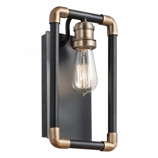 Imahn 1 Light Wall Light In Black And Natural Brass Finish
