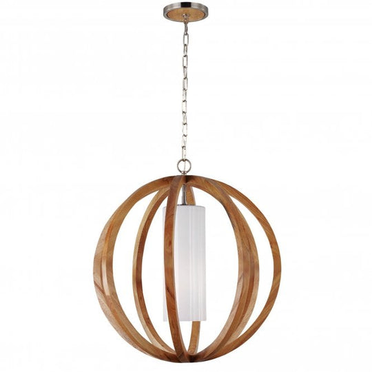 Allier Large Pendant with Light Wood and Brushed Steel finish