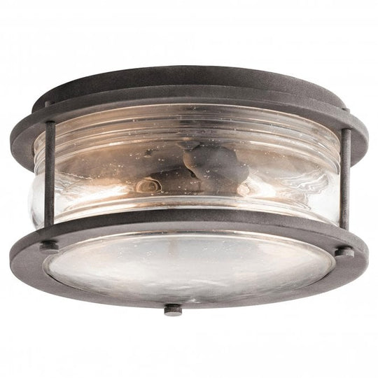 Ashland Bay 2 Light Outdoor Ceiling Flush In Weathered Zinc Finish