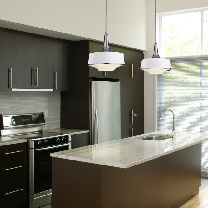 Feiss Holloway 4Lt Pendant   Brushed Steel/White