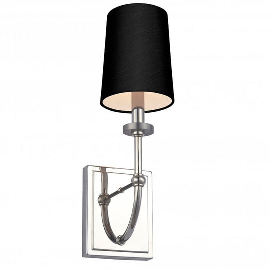 Felixstowe 1 Light Wall Light - Black Shade Polished Chrome, Black Faux Silk Shade