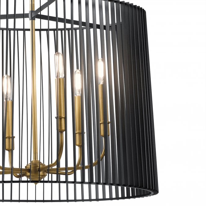 Linara 6 Light Chandelier/Pendant  Black & Natural Brass