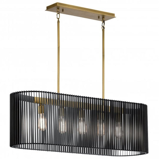 Linara 5 Light Linear Chandelier  Black & Natural Brass