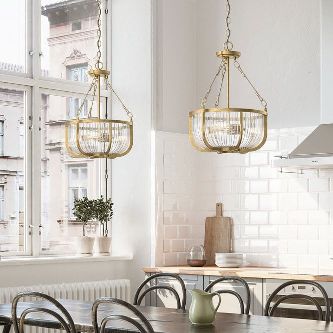 Roux 3 Light Pendant/ Semi-Flush Natural Brass