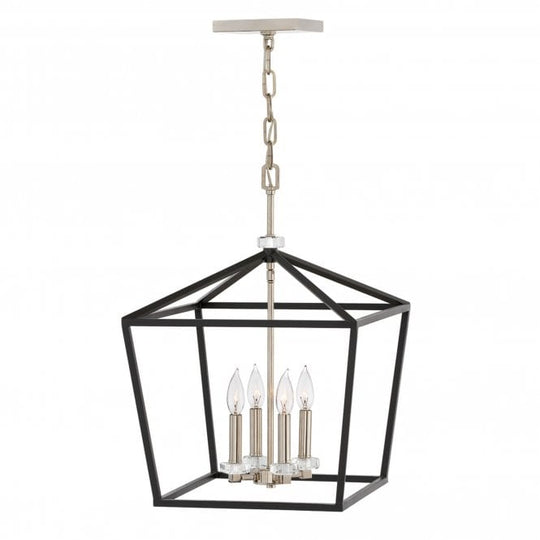 Stinson 4 Light Large Pendant/ Semi-Flush Black with Polished Nickel