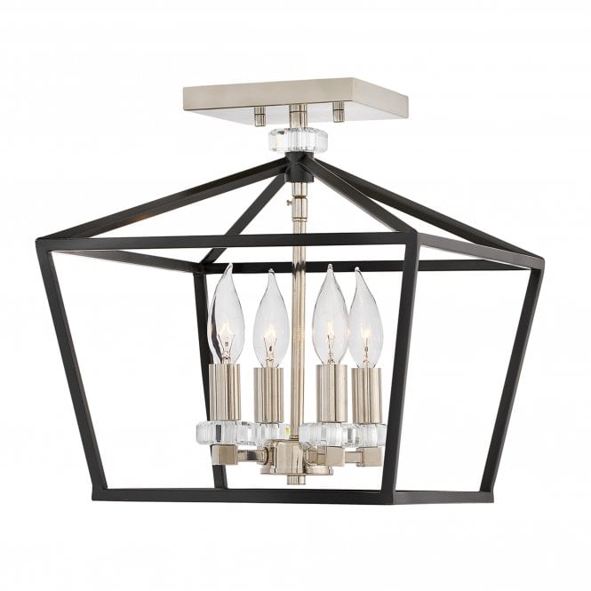 Stinson 4 Light Medium Pendant/ Semi-Flush Black with Polished Nickel