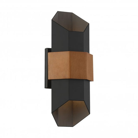 Chasm LED Wall Lantern - Medium Matte Black (with painted wood effect strap)