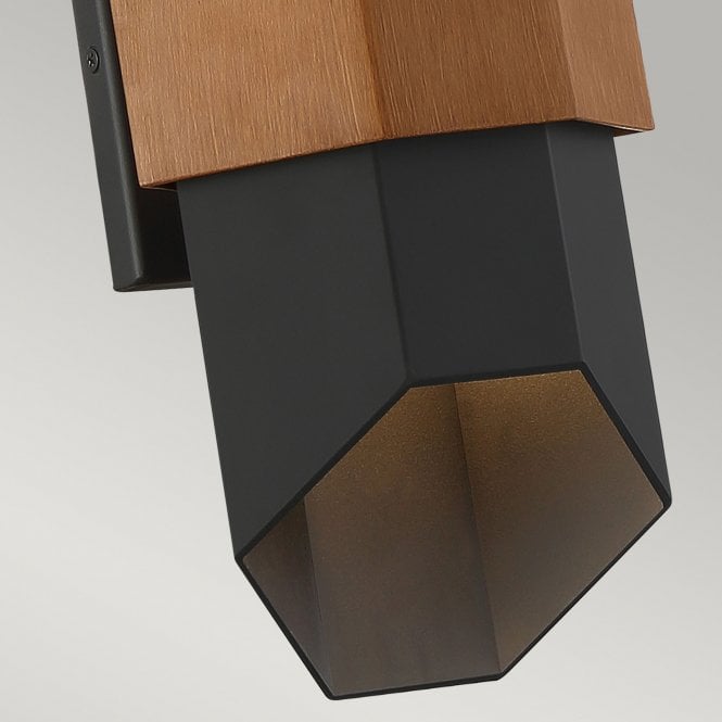 Chasm LED Wall Lantern - Medium Matte Black (with painted wood effect strap)