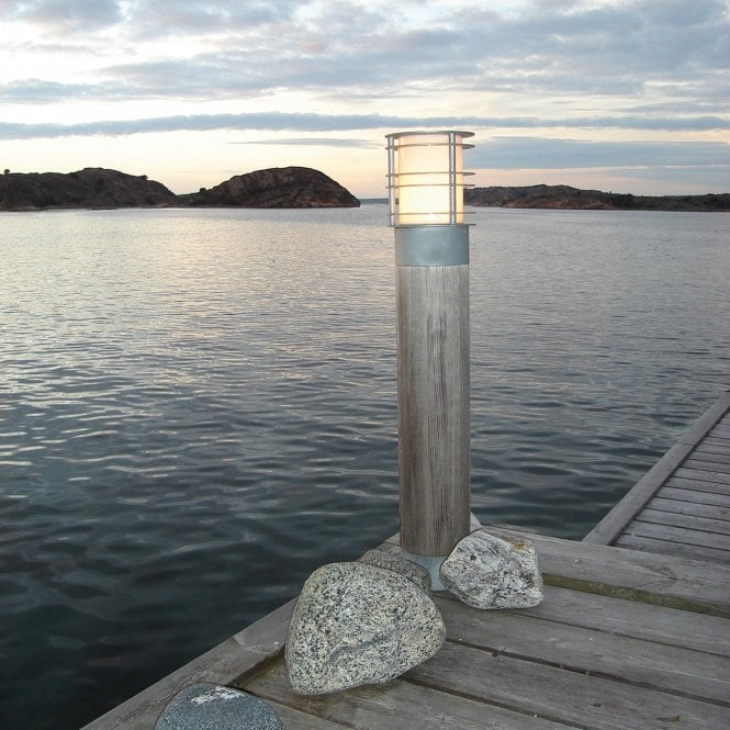 Stockholm Large Bollard Natural Wood & Galvanized