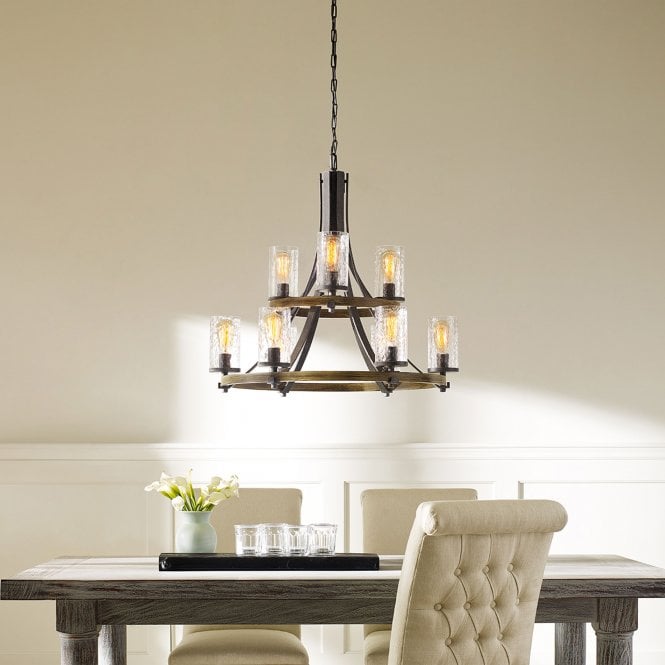Angelo 9 Light Chandelier In Distressed Weathered Oak / Slate Grey Metal