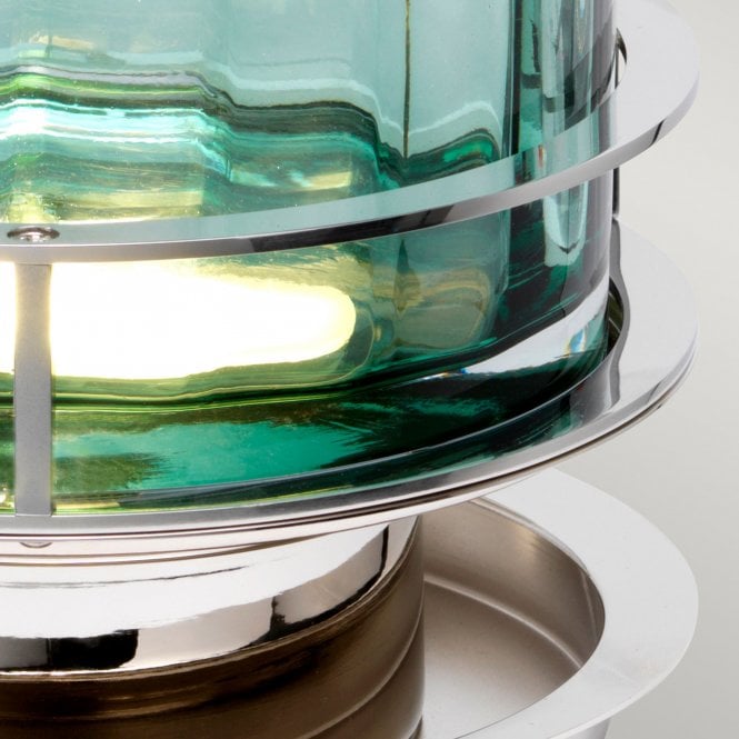 Arno Table Lamp With Green Glass And Polished Nickel Metal Work