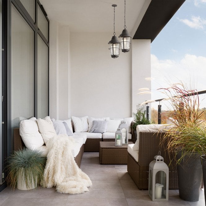 Chance Harbor 1 Light Chain Lantern Ribbed Glass IP44 Weathered Zinc