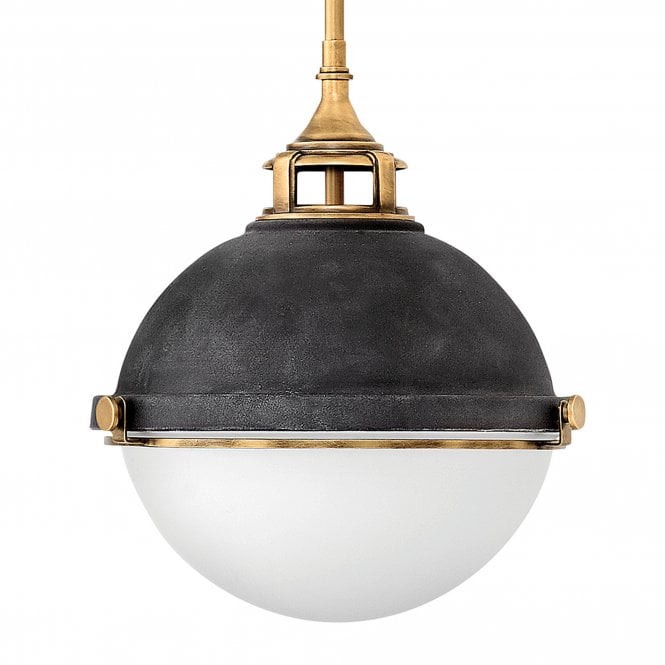 Fletcher 3 Light Medium Pendant Light Aged Zinc with Heritage Brass