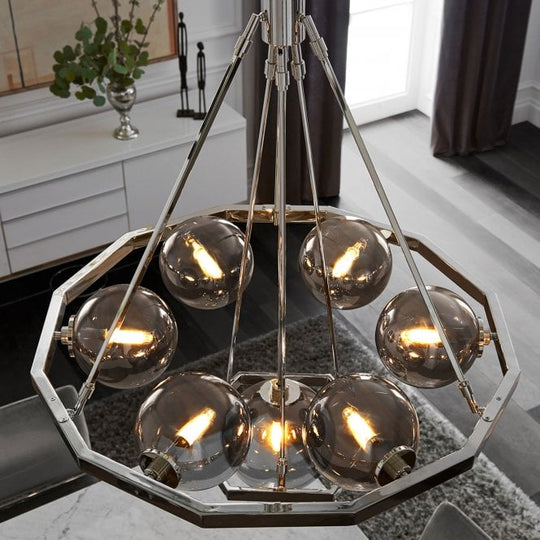 Harper 7 Light Chandelier Polished Nickel Smoked Glass