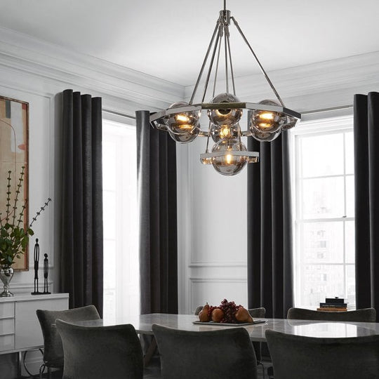 Harper 7 Light Chandelier Polished Nickel Smoked Glass