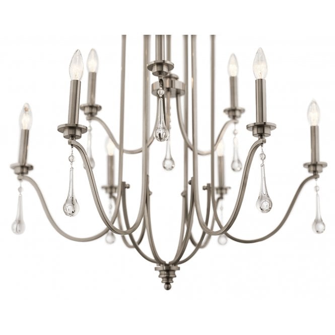 Karlee 9 Light Chandelier Classic Pewter with antique-style droplets